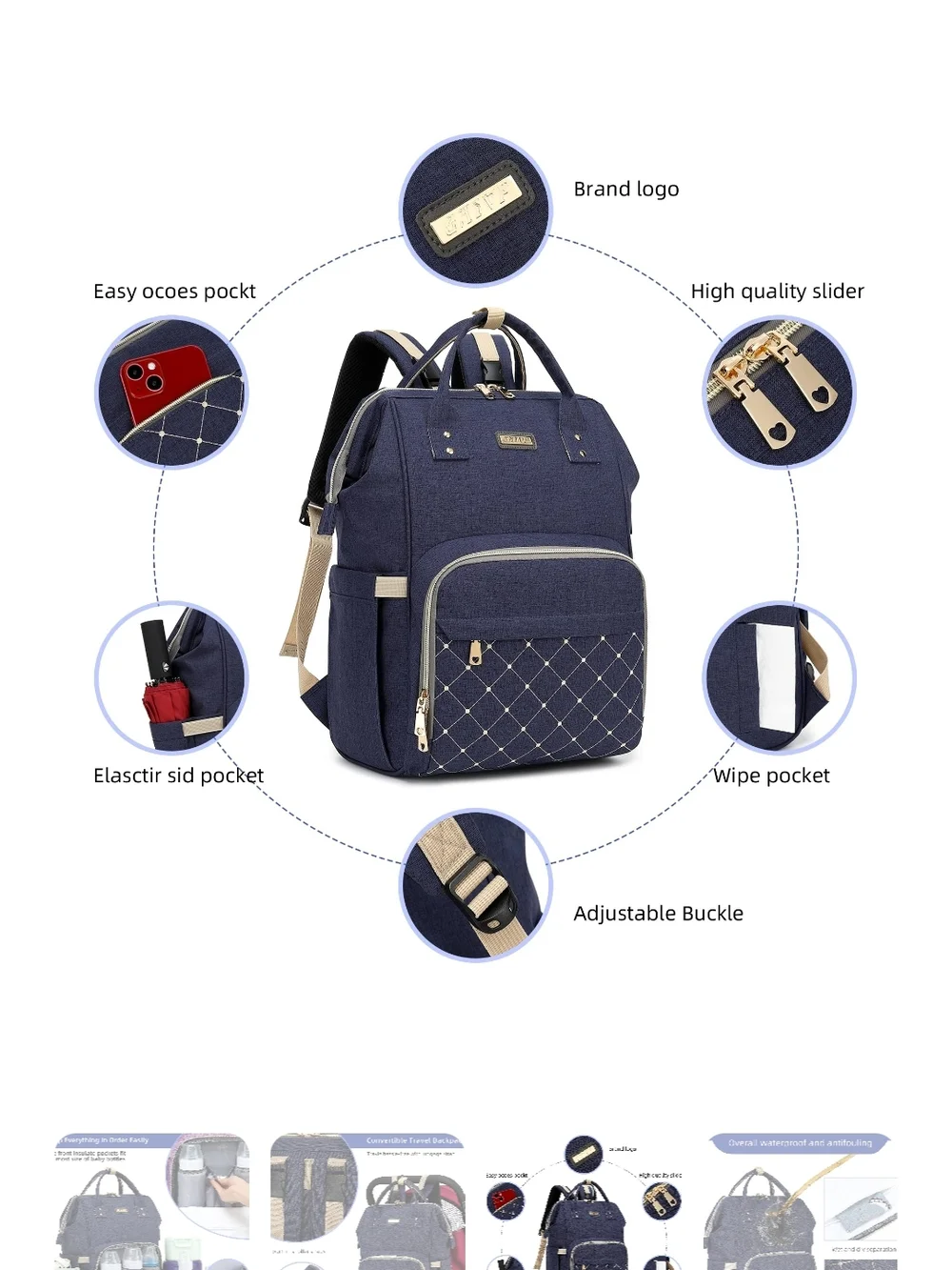 New Navy Multifunctional Diaper Backpack